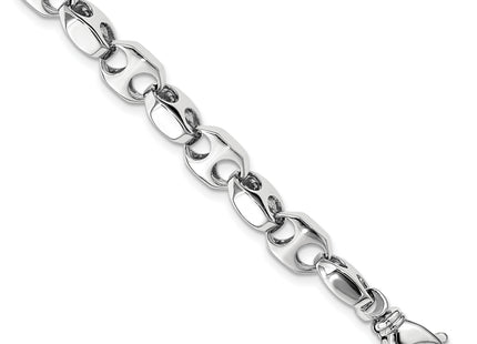 14K White Gold 8. Hand Polished Fancy Link with Fancy Lobster Clasp Bracelet, 1 x 7.2mm