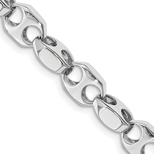 14K White Gold Hand Polished Fancy Link with Fancy Lobster Clasp Chain (per inch), 1 x 7.2mm
