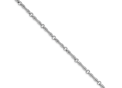 14K White Gold Hand Polished and Textured Fancy Link with Fancy Lobster Clasp Bracelet, 1 x 3.5mm