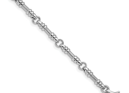 14K White Gold Hand Polished and Textured Fancy Link with Fancy Lobster Clasp Bracelet, 1 x 3.5mm