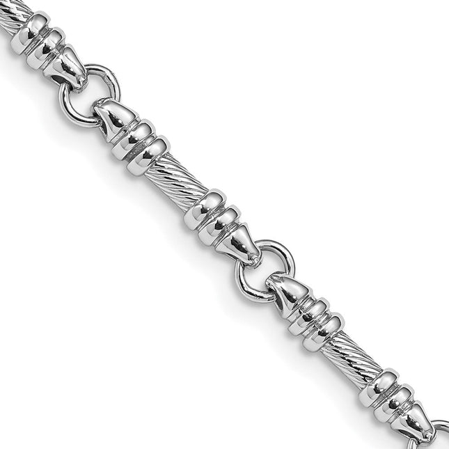 14K White Gold Hand Polished and Textured Fancy Link with Fancy Lobster Clasp Bracelet, 18 x 3.5mm