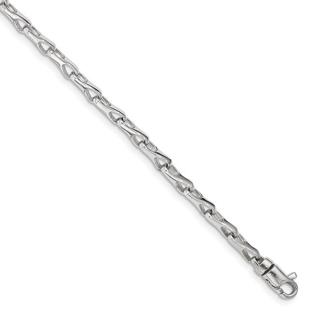 14K White Gold 7. Hand Polished Fancy Link with Lobster Clasp Bracelet, 18 x 3.5mm