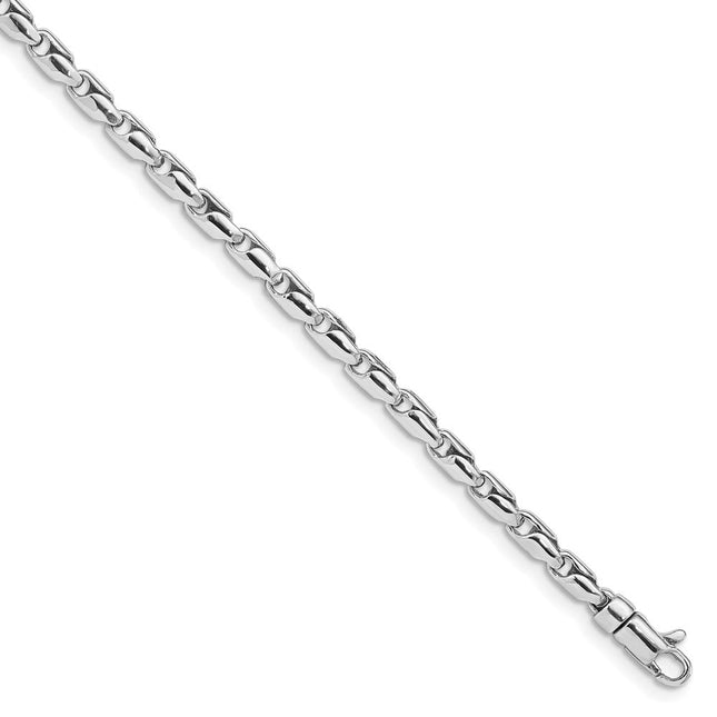 14K White Gold 7. Hand Polished Fancy Link with Lobster Clasp Bracelet, 7.25 x 3mm
