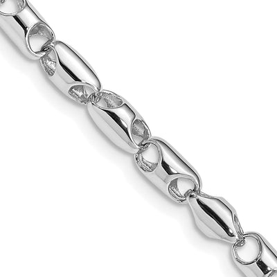 14K White Gold Polished Fancy Barrel Link with Fancy Lobster Clasp Chain Necklace