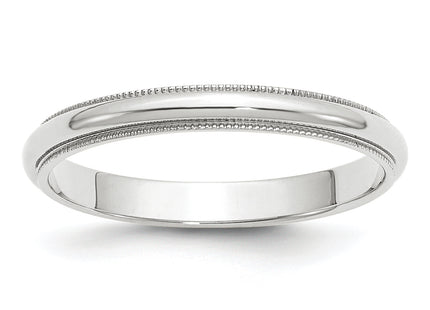 14k White Gold Milgrain Half Round Wedding Band