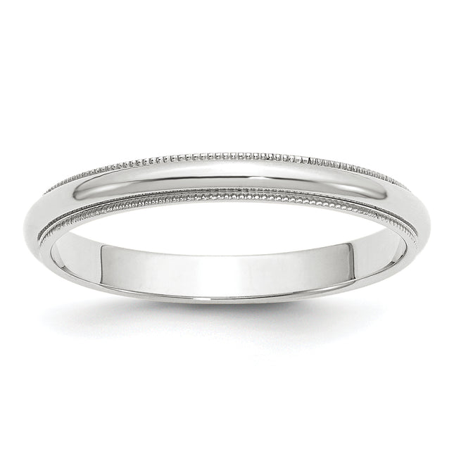 14k White Gold Milgrain Half Round Wedding Band
