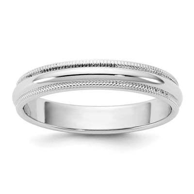 14K White Gold Milgrain Half Round Wedding Band