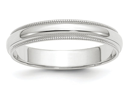 14k White Gold Milgrain Half Round Wedding Band