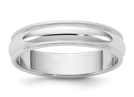 14k White Gold Milgrain Half Round Wedding Band