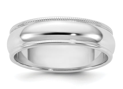 14k White Gold Milgrain Half Round Wedding Band