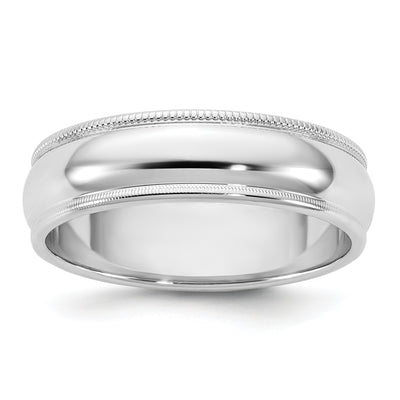 14K White Gold Milgrain Half Round Wedding Band
