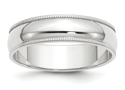 14k White Gold Milgrain Half Round Wedding Band