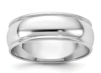 14k White Gold Milgrain Half Round Wedding Band