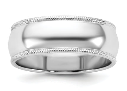14k White Gold Milgrain Half Round Wedding Band