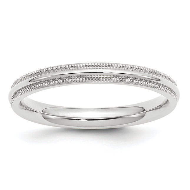14k White Gold Milgrain Half Round Comfort Fit Wedding Band