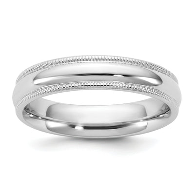 14K White Gold Milgrain Half Round Comfort Fit Wedding Band