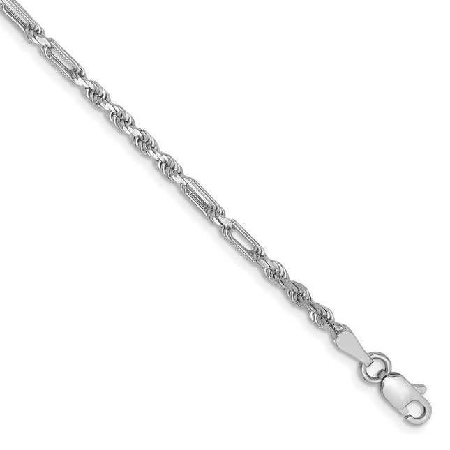 14k White Gold D/C Milano Rope Chain, 7 x 2.5mm