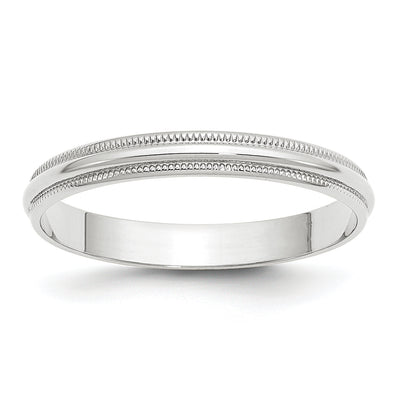 14K White Gold Lightweight Milgrain Half Round Wedding Band