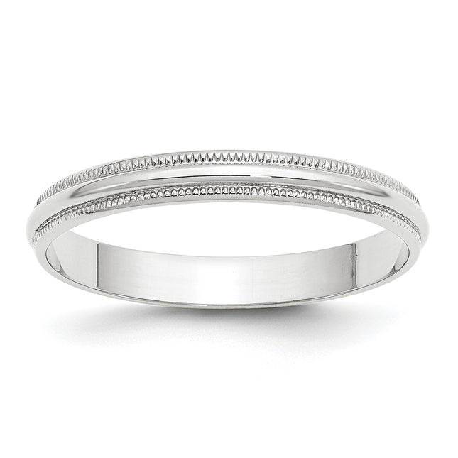 14k White Gold Lightweight Milgrain Half Round Wedding Band