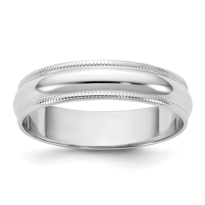 14K White Gold Lightweight Milgrain Half Round Wedding Band