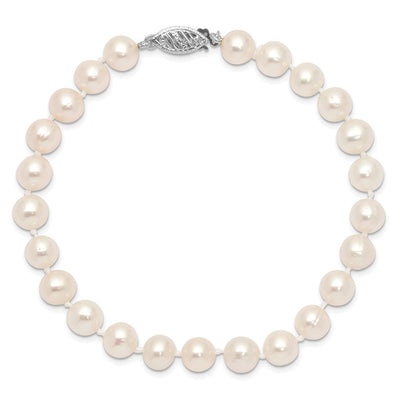14K White Gold White Near Round Freshwater Cultured Pearl, 16 x 6 to 7mm