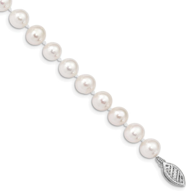 14k White Gold 6- White Near Round Freshwater Cultured Pearl, 16 x 6 to 7mm