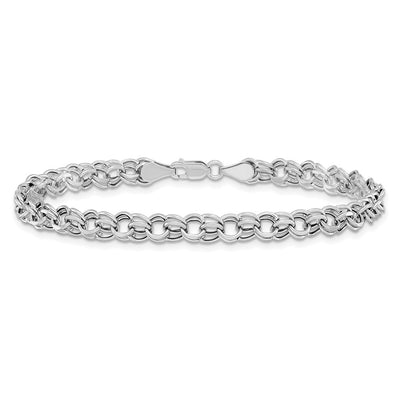 14K White Gold Hollow Double Link Charm Bracelet, 7.25 x 5mm