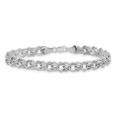 14K White Gold Hollow Double Link Charm Bracelet, 7.25 x 5.5mm