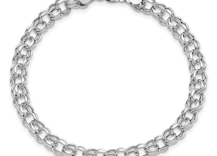 14k White Gold Hollow Double Link 7. Charm Bracelet, 7.25 x 5.5mm