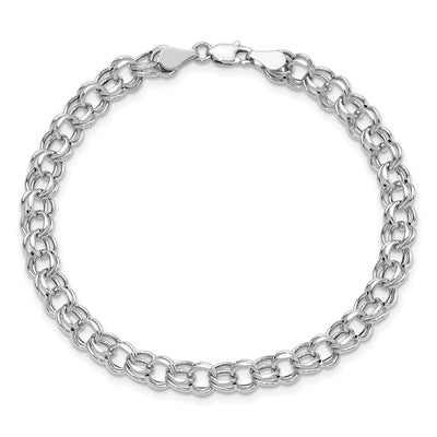 14K White Gold Hollow Double Link Charm Bracelet, 7.25 x 5.5mm