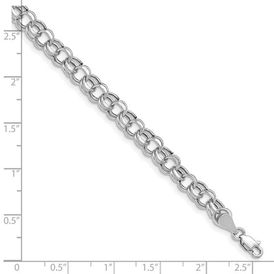 14K White Gold Hollow Double Link Charm Bracelet, 7.25 x 5.5mm