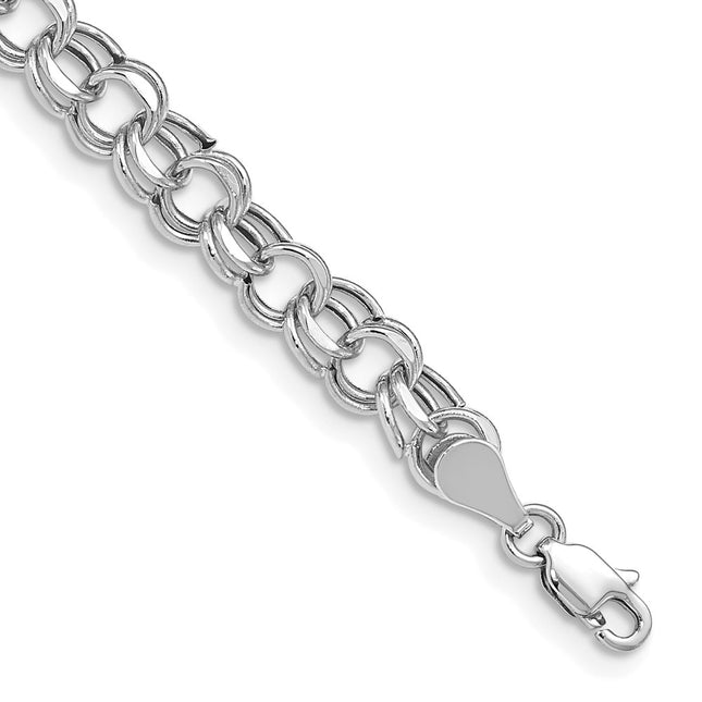 14k White Gold Hollow Double Link 7. Charm Bracelet, 7.25 x 5.5mm