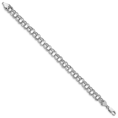 14K White Gold Hollow Double Link Charm Bracelet, 7.25 x 7.5mm