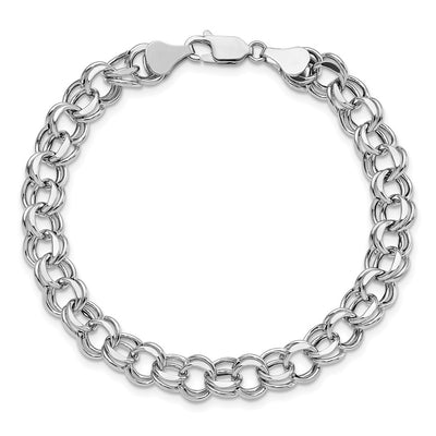14K White Gold Hollow Double Link Charm Bracelet, 7.25 x 7.5mm