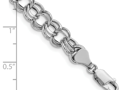 14k White Gold Hollow Double Link 7. Charm Bracelet, 7.25 x 7.5mm