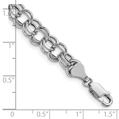 14K White Gold Hollow Double Link Charm Bracelet, 7.25 x 7.5mm