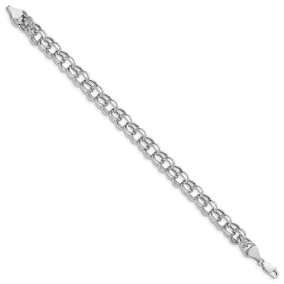 14K White Gold Hollow Double Link Charm Bracelet, 7.25 x 8mm
