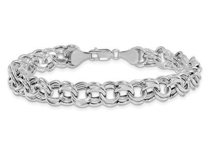 14k White Gold Hollow Double Link 7. Charm Bracelet (Style WSD5-7.25)