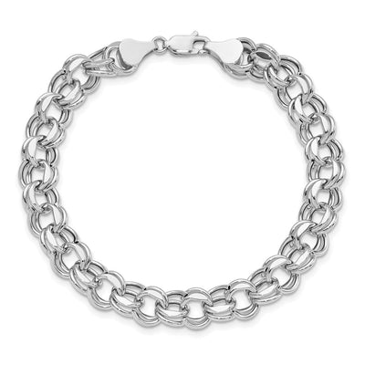14K White Gold Hollow Double Link Charm Bracelet, 7.25 x 8mm