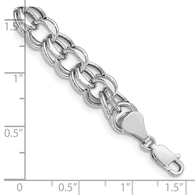 14K White Gold Hollow Double Link Charm Bracelet, 7.25 x 8mm
