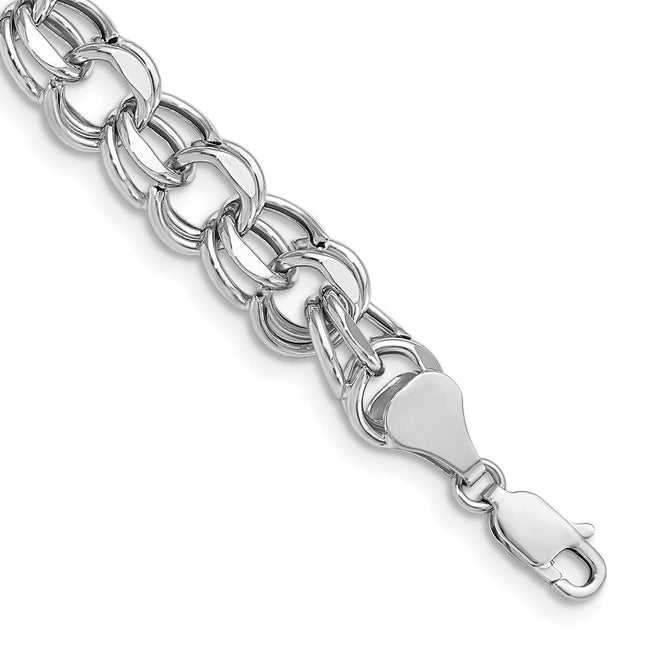 14k White Gold Hollow Double Link 7. Charm Bracelet, 7.25 x 8mm