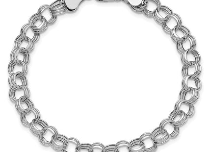 14k White Gold Hollow Triple Link 7. Charm Bracelet (Style WST1-7.25)
