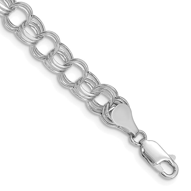 14k White Gold Hollow Triple Link 7. Charm Bracelet