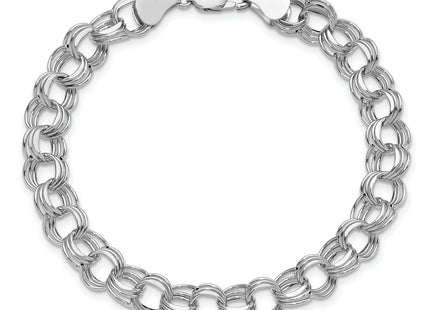 14k White Gold Hollow Triple Link 8. Charm Bracelet