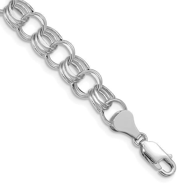 14k White Gold Hollow Triple Link 8. Charm Bracelet