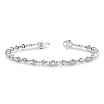 14K White Gold Complete 2.25 carat Round A Diamond 2-prong Tennis Bracelet