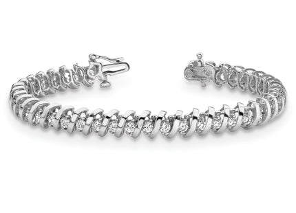 14k White Gold Complete 0.93 carat Round A Diamond Fancy Spiral Tennis Bracelet