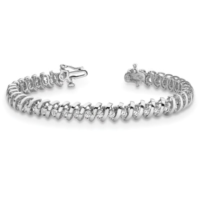 14K White Gold Complete 0.93 carat Round A Diamond Fancy Spiral Tennis Bracelet