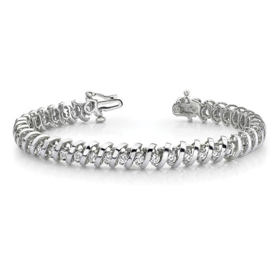 14K White Gold Complete 1.4 carat Round A Diamond Fancy Spiral Tennis Bracelet