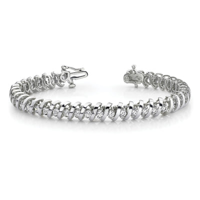 14K White Gold Complete 1.4 carat Round AA Diamond Fancy Spiral Tennis Bracelet